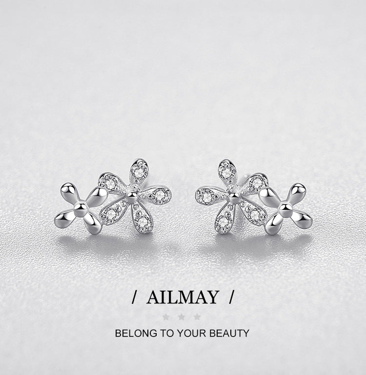 S925 Sterling Silver Diamond Small Daisy Stud Earrings-Jewearrings