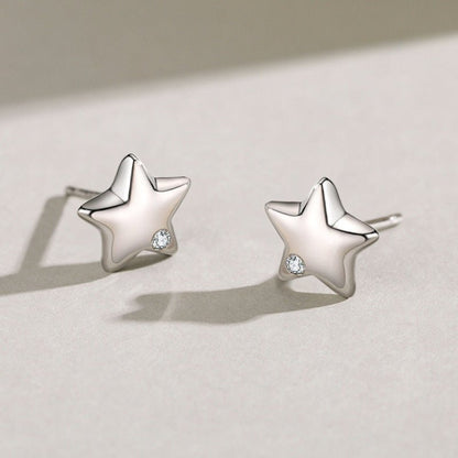 S925 Sterling Silver Diamond Star Stud Earrings-Jewearrings