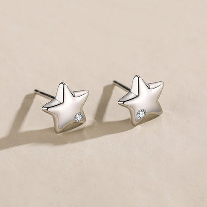 S925 Sterling Silver Diamond Star Stud Earrings-Jewearrings