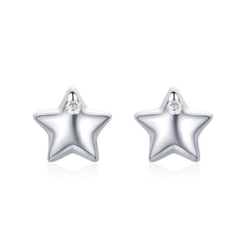 S925 Sterling Silver Diamond Star Stud Earrings-Jewearrings