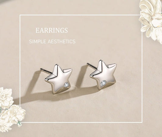 S925 Sterling Silver Diamond Star Stud Earrings-Jewearrings