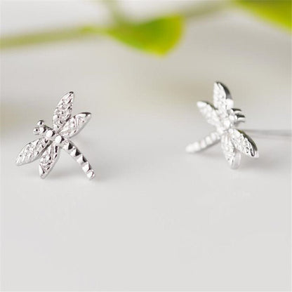 S925 Sterling Silver Dragonfly Simple Temperament Cute Simple Personality Petite Earrings Women-Jewearrings