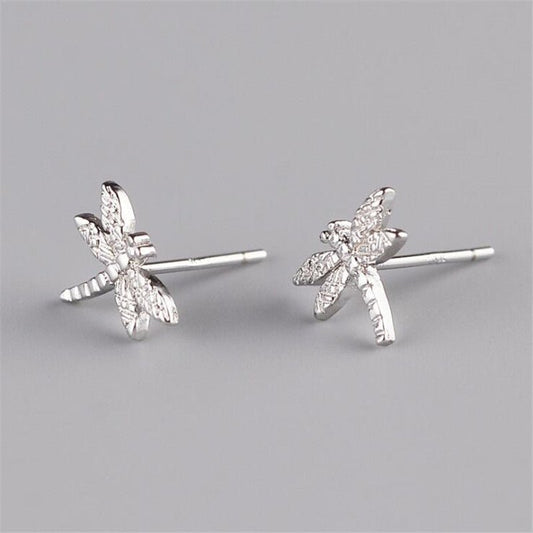 S925 Sterling Silver Dragonfly Simple Temperament Cute Simple Personality Petite Earrings Women-Jewearrings