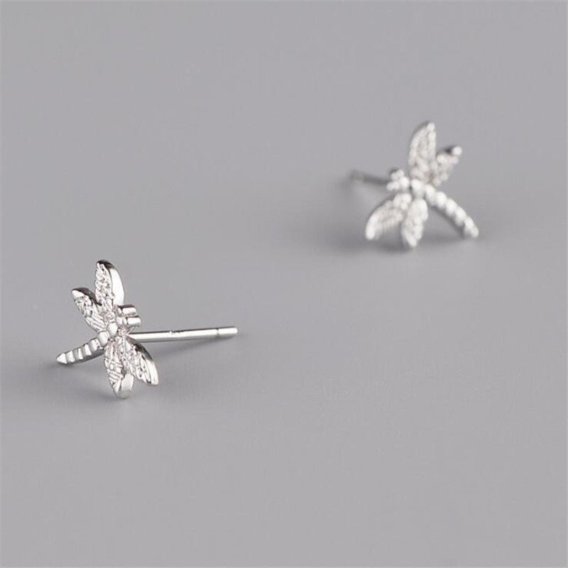 S925 Sterling Silver Dragonfly Simple Temperament Cute Simple Personality Petite Earrings Women-Jewearrings