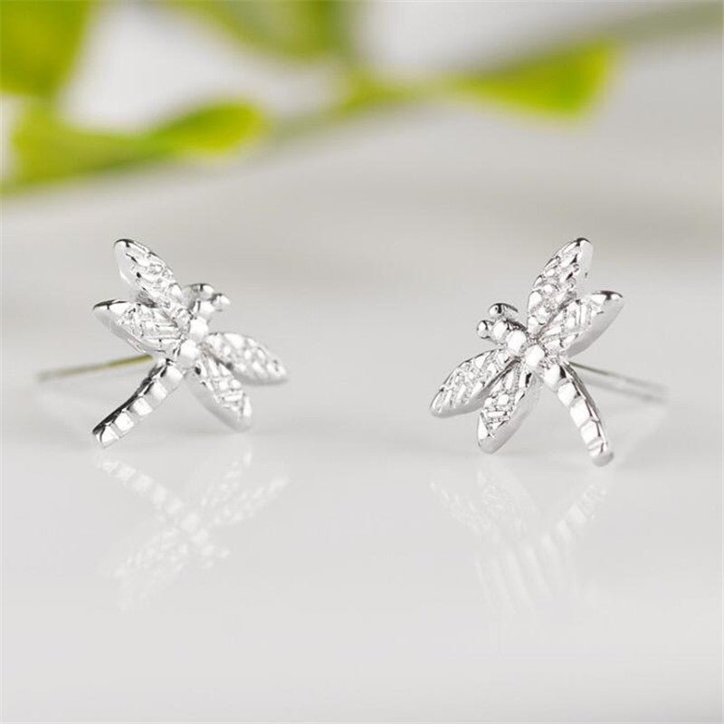 S925 Sterling Silver Dragonfly Simple Temperament Cute Simple Personality Petite Earrings Women-Jewearrings