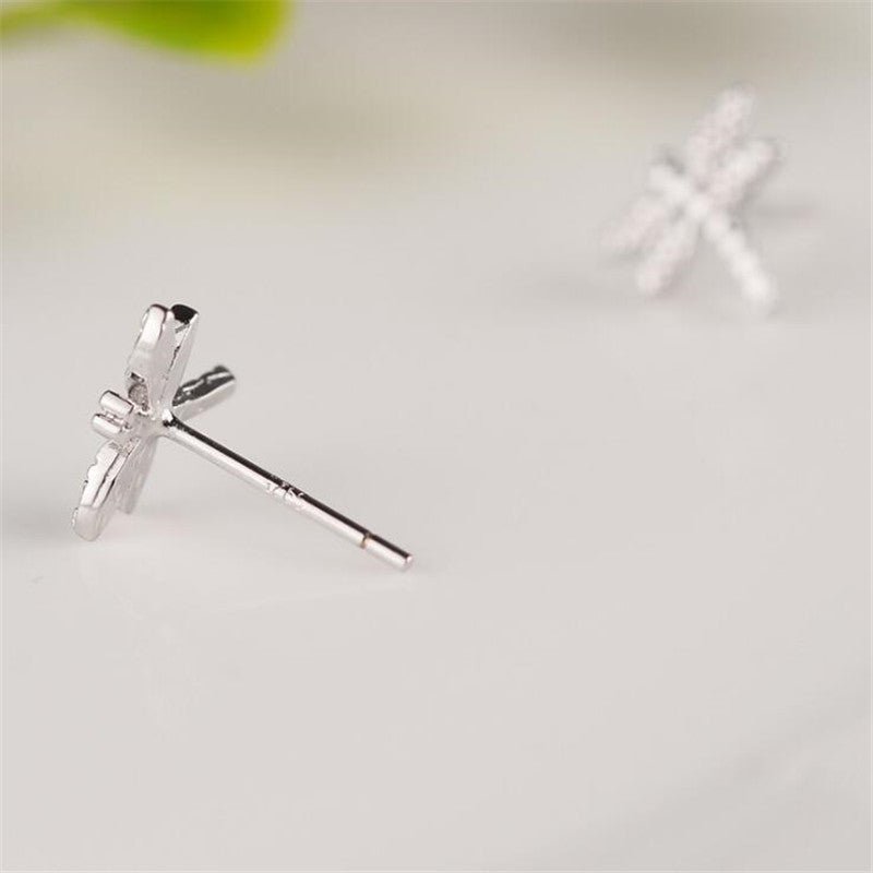 S925 Sterling Silver Dragonfly Simple Temperament Cute Simple Personality Petite Earrings Women-Jewearrings