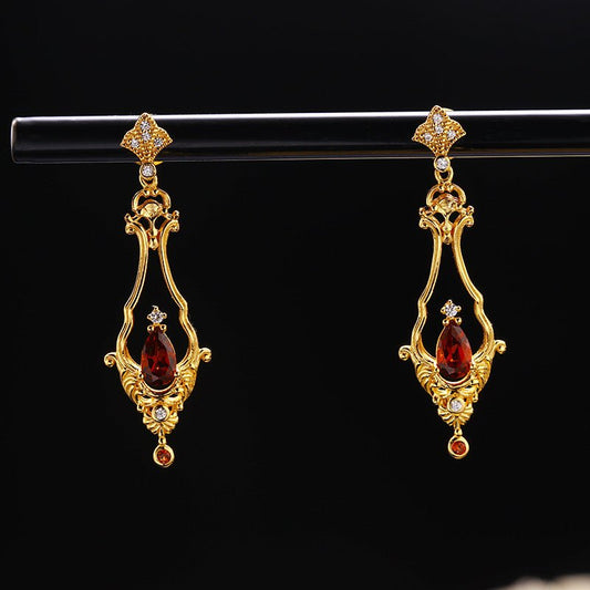 S925 Sterling Silver Drop Red Pomegranate Long Swaying Earrings-Jewearrings