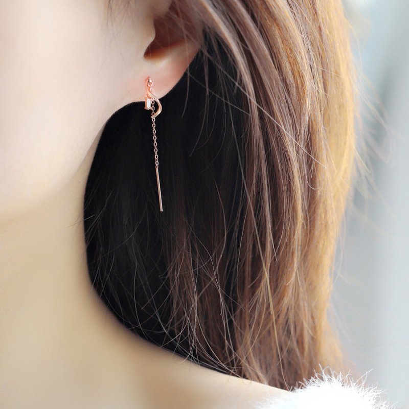 S925 sterling silver ear line long tassel S-shaped earrings-Jewearrings