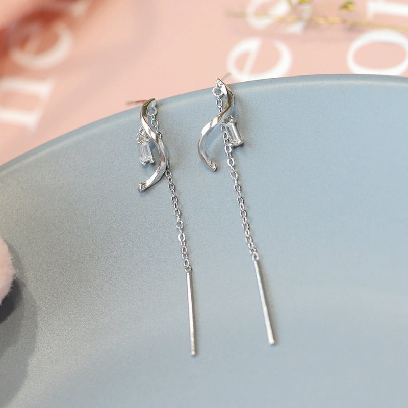 S925 sterling silver ear line long tassel S-shaped earrings-Jewearrings