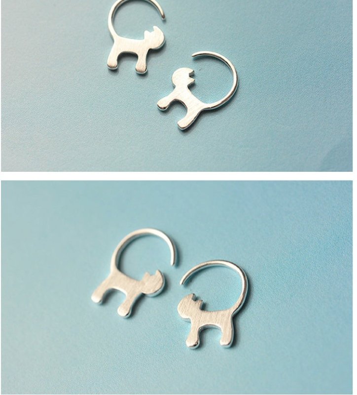 S925 sterling silver earrings cat star cat long tail gender-oriented female models silver brushed earrings-Jewearrings