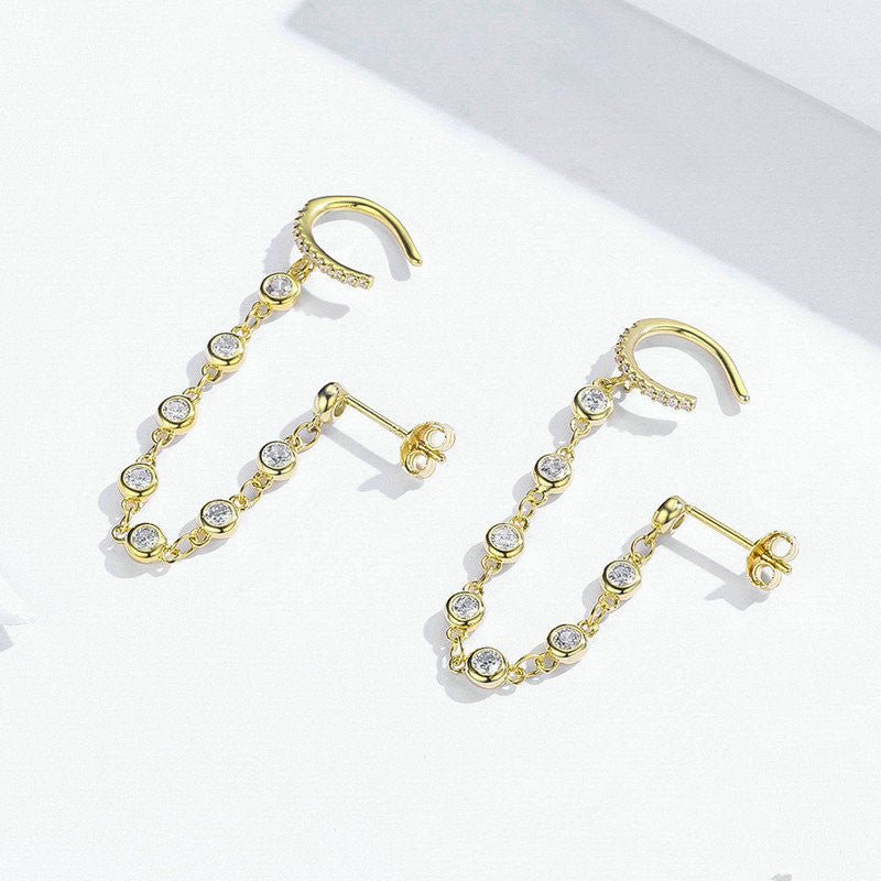 S925 Sterling Silver Earrings Fashion Gold-plated Long Earrings-Jewearrings