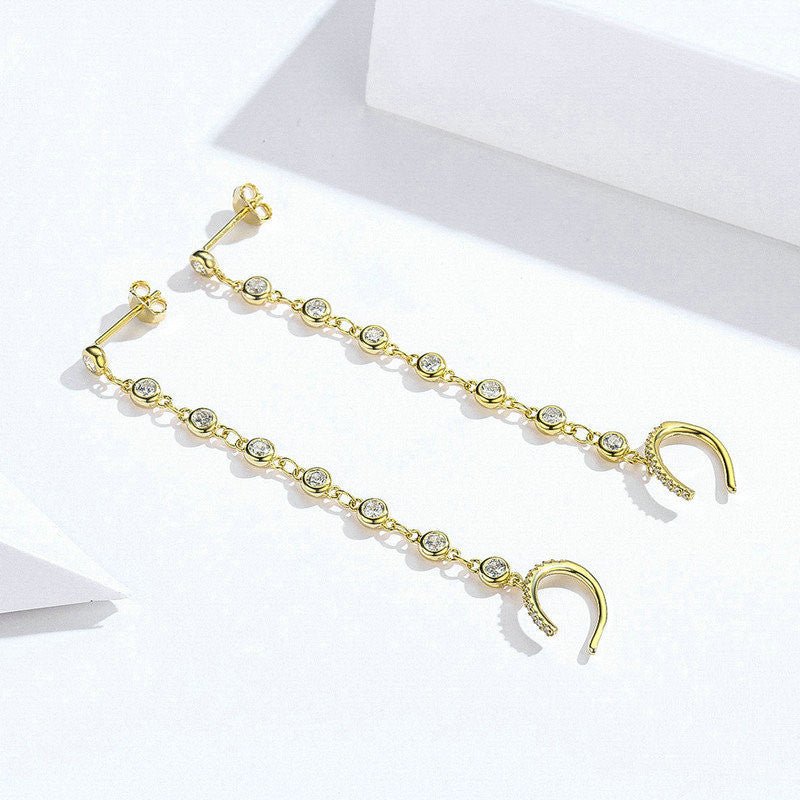 S925 Sterling Silver Earrings Fashion Gold-plated Long Earrings-Jewearrings