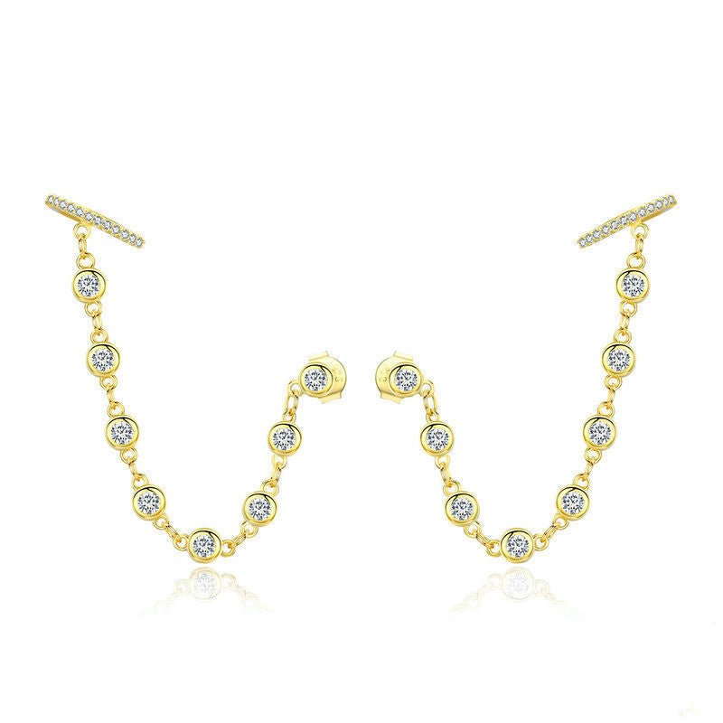 S925 Sterling Silver Earrings Fashion Gold-plated Long Earrings-Jewearrings