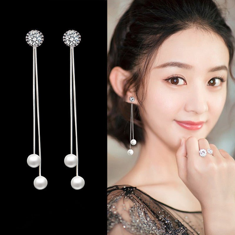 S925 sterling silver earrings long tassel earrings-Jewearrings