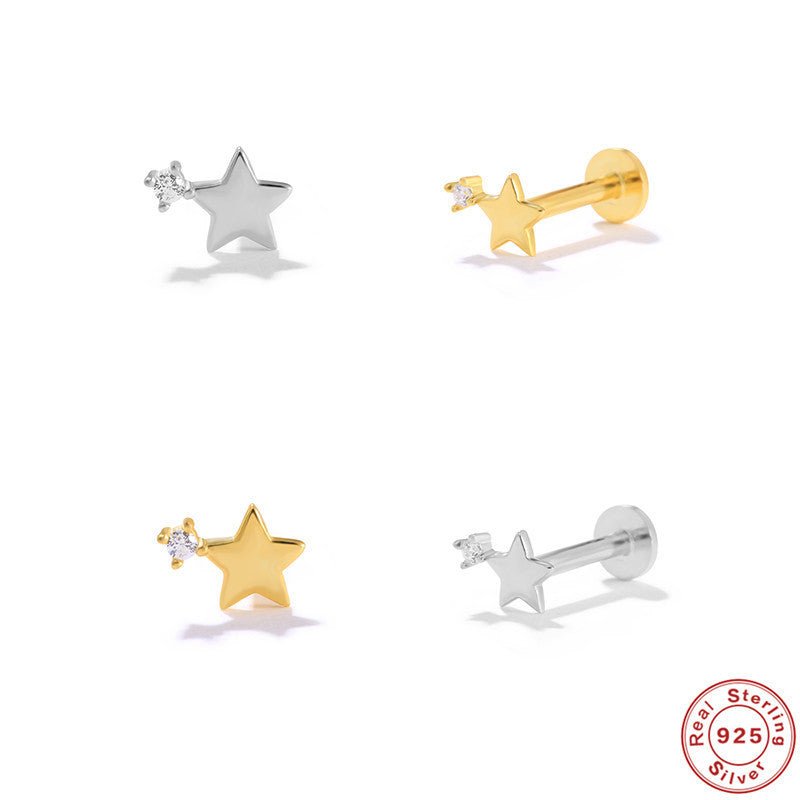 S925 Sterling Silver Five-pointed Star Diamond Stud Earrings-Jewearrings