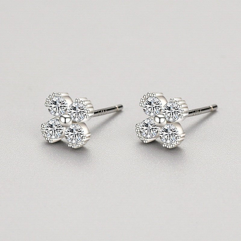 S925 Sterling Silver Flower Micro Diamond Stud Earrings-Jewearrings