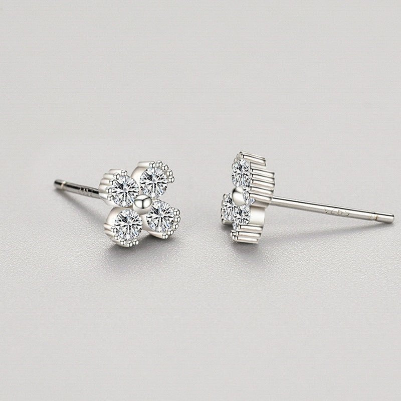 S925 Sterling Silver Flower Micro Diamond Stud Earrings-Jewearrings