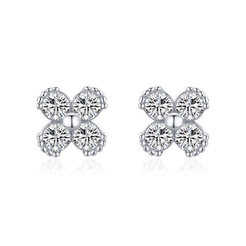 S925 Sterling Silver Flower Micro Diamond Stud Earrings-Jewearrings