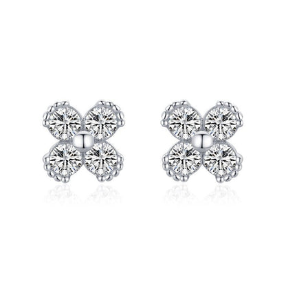 S925 Sterling Silver Flower Micro Diamond Stud Earrings-Jewearrings