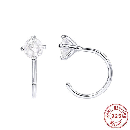 S925 Sterling Silver Four Claws Inlaid Diamond Ear Hanging Earrings Piercing Earrings Europe And The United States Hot INS Creative Paragraph C-shaped Earrings Female-Jewearrings