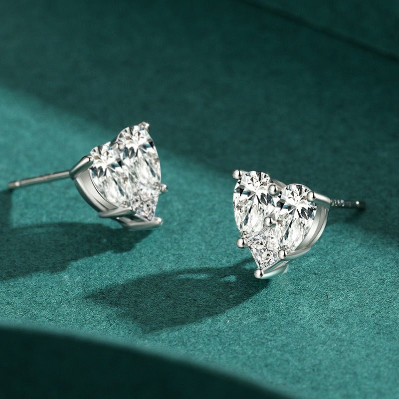 S925 Sterling Silver Full Diamond Heart Stud Earrings-Jewearrings