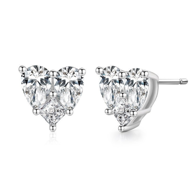 S925 Sterling Silver Full Diamond Heart Stud Earrings-Jewearrings