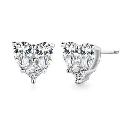 S925 Sterling Silver Full Diamond Heart Stud Earrings-Jewearrings