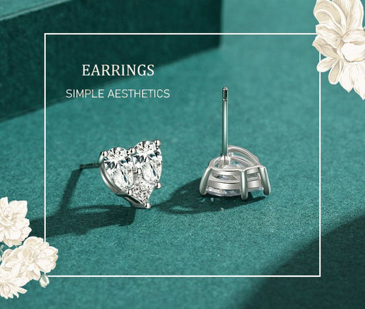 S925 Sterling Silver Full Diamond Heart Stud Earrings-Jewearrings