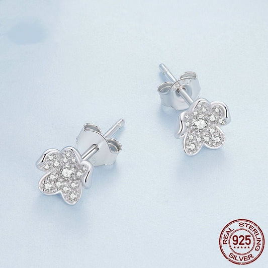 S925 Sterling Silver Full Inlaid Zircon Flower Stud Earrings-Jewearrings