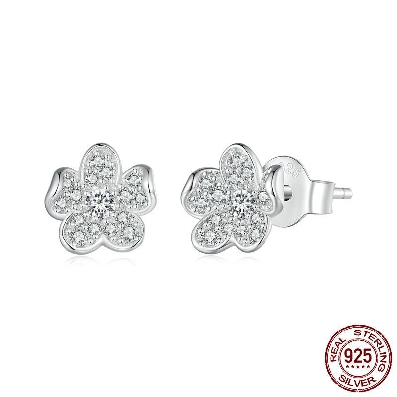 S925 Sterling Silver Full Inlaid Zircon Flower Stud Earrings-Jewearrings