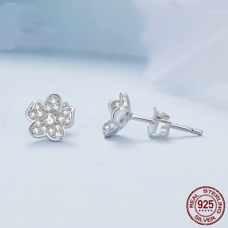 S925 Sterling Silver Full Inlaid Zircon Flower Stud Earrings-Jewearrings