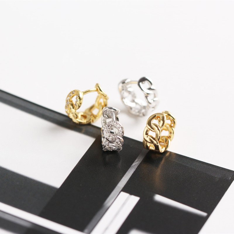 S925 Sterling Silver Geometric Chain Diamond Stud Earrings-Jewearrings