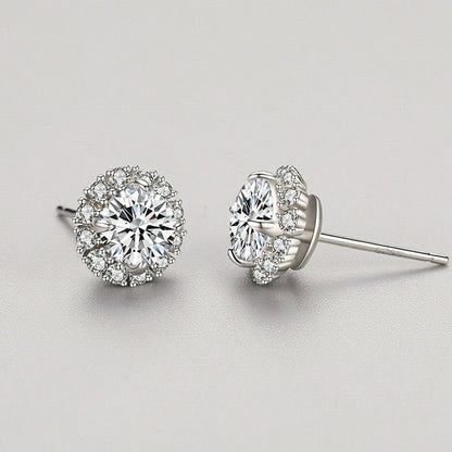 S925 Sterling Silver Geometric Diamond Stud Earrings-Jewearrings