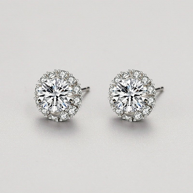 S925 Sterling Silver Geometric Diamond Stud Earrings-Jewearrings