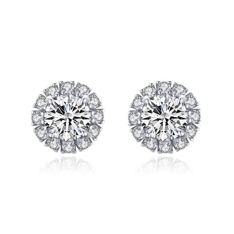 S925 Sterling Silver Geometric Diamond Stud Earrings-Jewearrings