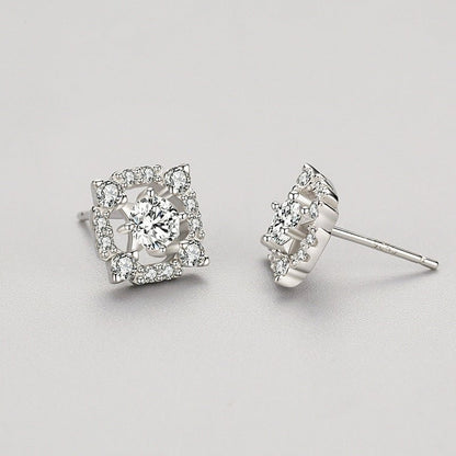 S925 Sterling Silver Geometric Diamond Stud Earrings-Jewearrings