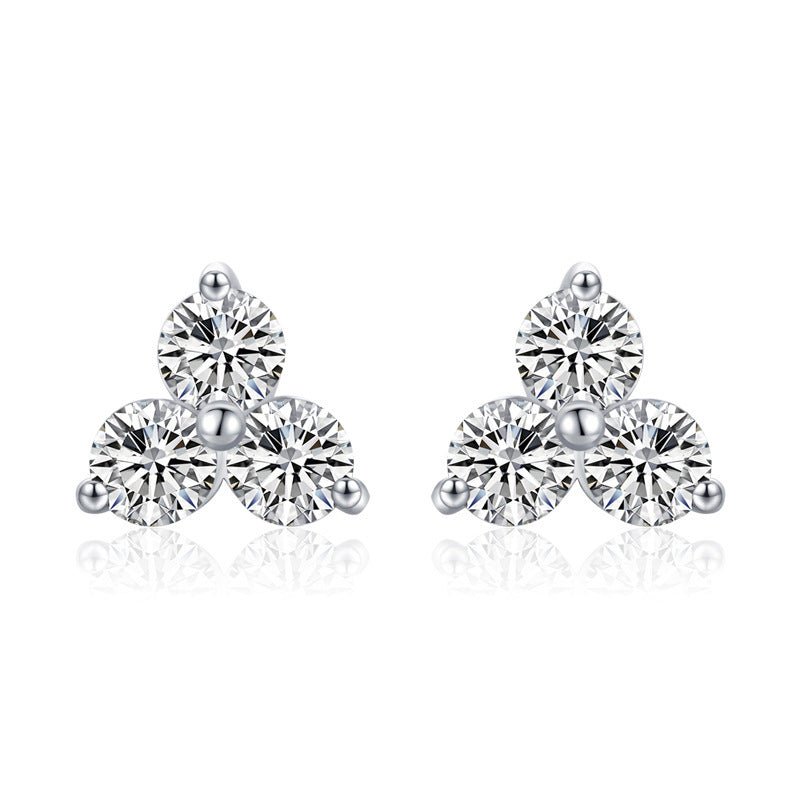 S925 Sterling Silver Geometric Diamond Stud Earrings-Jewearrings