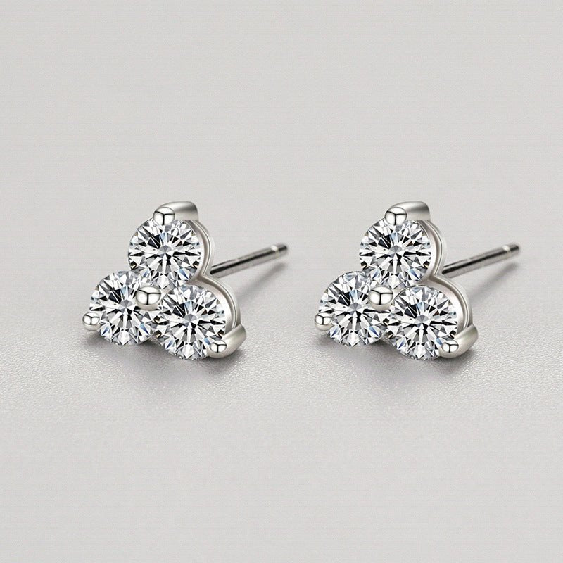 S925 Sterling Silver Geometric Diamond Stud Earrings-Jewearrings