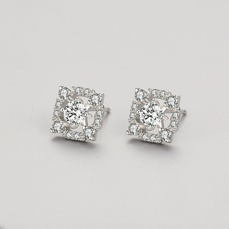 S925 Sterling Silver Geometric Diamond Stud Earrings-Jewearrings