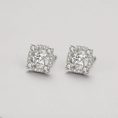 S925 Sterling Silver Geometric Diamond Stud Earrings-Jewearrings