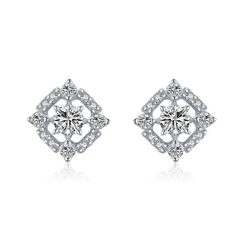 S925 Sterling Silver Geometric Diamond Stud Earrings-Jewearrings