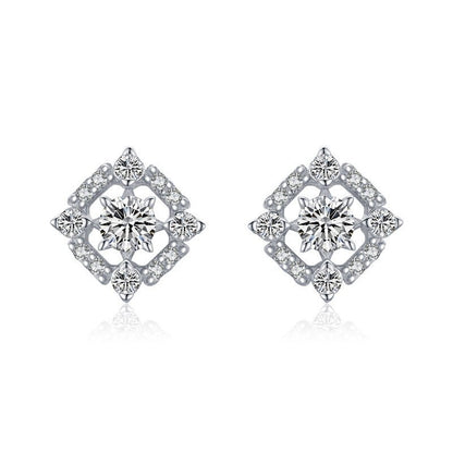 S925 Sterling Silver Geometric Diamond Stud Earrings-Jewearrings