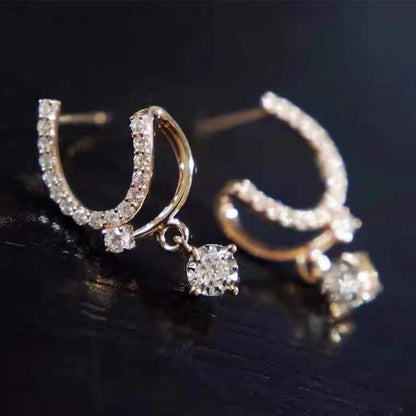 S925 Sterling Silver Gold Plated Earrings Oblique U Shaped Diamond Stud-Jewearrings