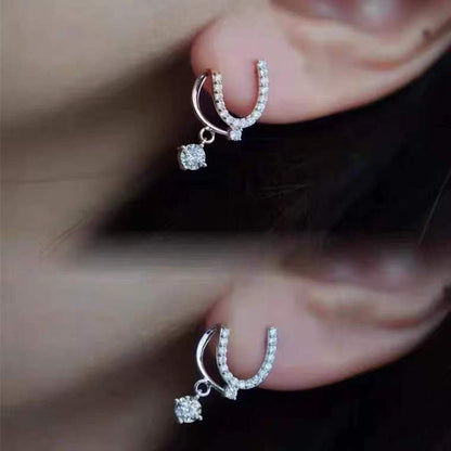 S925 Sterling Silver Gold Plated Earrings Oblique U Shaped Diamond Stud-Jewearrings