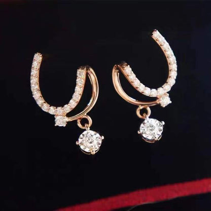 S925 Sterling Silver Gold Plated Earrings Oblique U Shaped Diamond Stud-Jewearrings