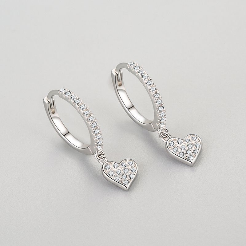 S925 Sterling Silver Heart-shaped Diamond Earrings-Jewearrings