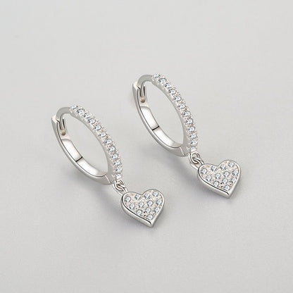 S925 Sterling Silver Heart-shaped Diamond Earrings-Jewearrings