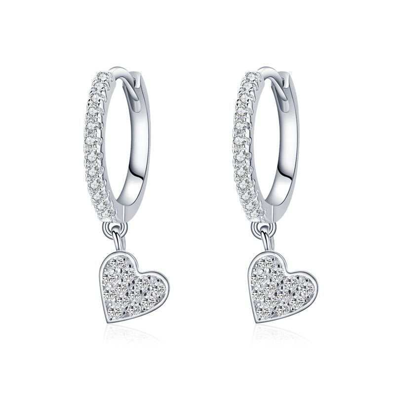 S925 Sterling Silver Heart-shaped Diamond Earrings-Jewearrings