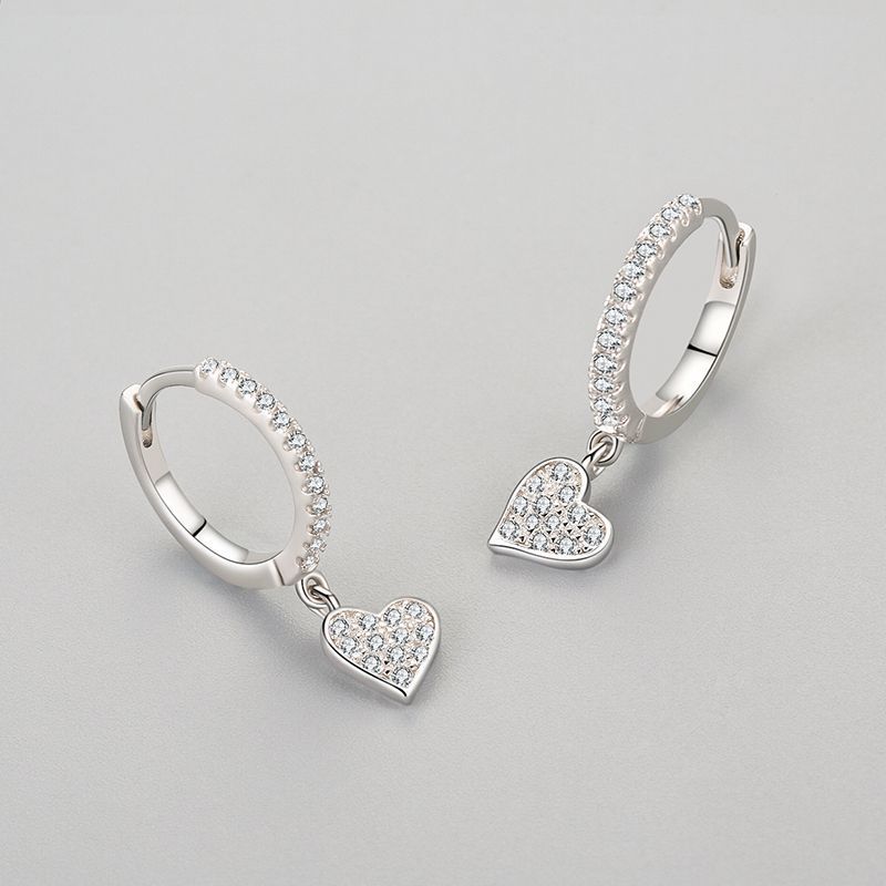 S925 Sterling Silver Heart-shaped Diamond Earrings-Jewearrings