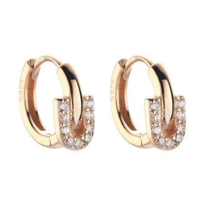 S925 Sterling Silver Horseshoe Earrings Exquisite Diamond-studded Commuter-Jewearrings